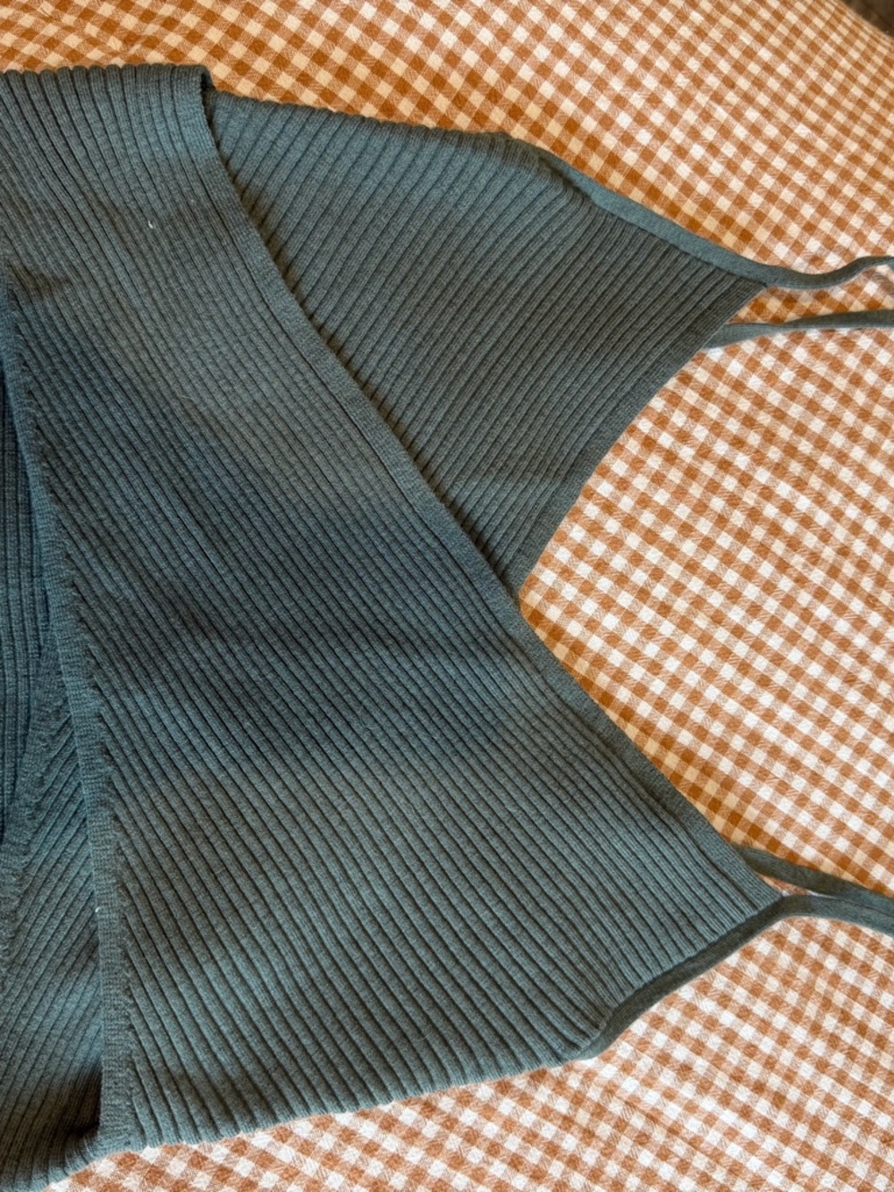 aerie Ribbed Sweater V-Neck Tank Top in Teal Green - Picture 1 of 3